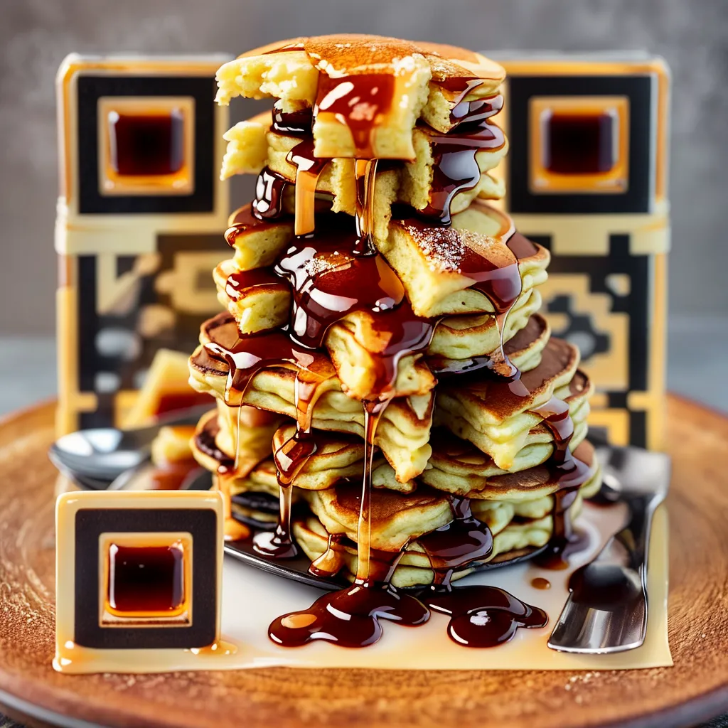 A stack of fluffy pancakes with melting butter and maple syrup drizzle, photorealistic, detailed texture, soft morning light, cinematic highlights, 8k, ultra detailed